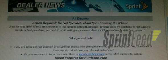 Sprint notice to employees about upcoming iPhone 5 Sprint notice to employees about upcoming iPhone 5