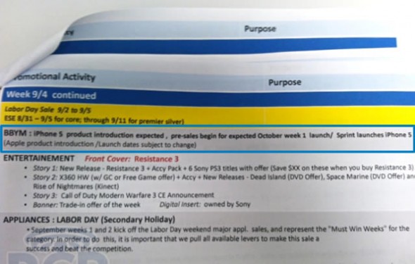 Internal memo: iPhone 5 launch on Best Buy first week of October Internal memo: iPhone 5 launch on Best Buy first week of October