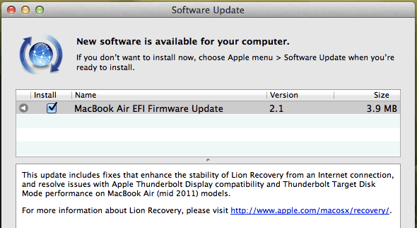 MacBook Air (mid-2011) EFI firmware update 2.1 MacBook Air (mid-2011) EFI firmware update 2.1