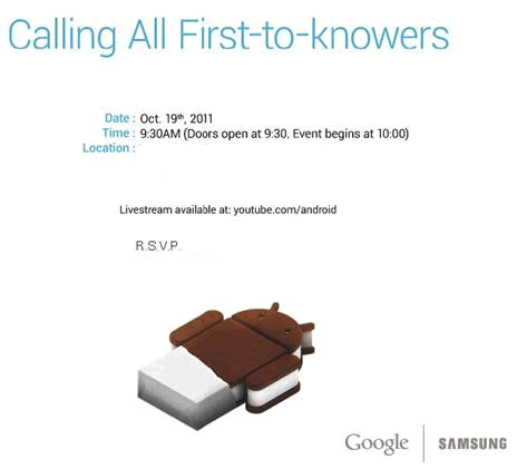 Google and Samsung Android 4.0 Ice Cream Sandwich event invite Google and Samsung Android 4.0 Ice Cream Sandwich event invite