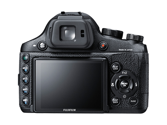 Fujifilm X-S1 rear - EVF, tiltable 3-inch LCD screen and controls Fujifilm X-S1 rear - EVF, tiltable 3-inch LCD screen and controls