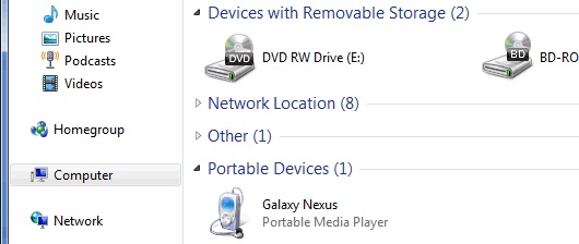Galaxy Nexus connected to a Windows PC with MTP – no mass storage Galaxy Nexus connected to a Windows PC with MTP – no mass storage