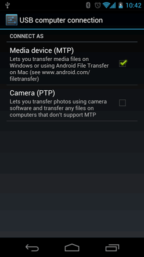 MTP and PTP selection on Ice Cream Sandwich device MTP and PTP selection on Ice Cream Sandwich device
