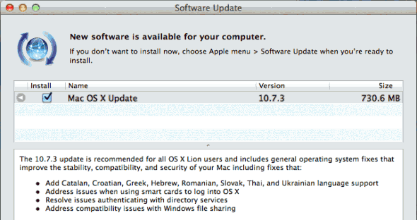 Mac OS X Lion 10.7.3 update Mac OS X Lion 10.7.3 update