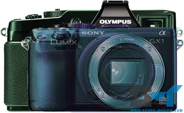 Olympus E-M5, Panasonic GX1, Sony NEX-7 and Fujifilm X-Pro1 overall size comparison Olympus E-M5, Panasonic GX1, Sony NEX-7 and Fujifilm X-Pro1 overall size comparison